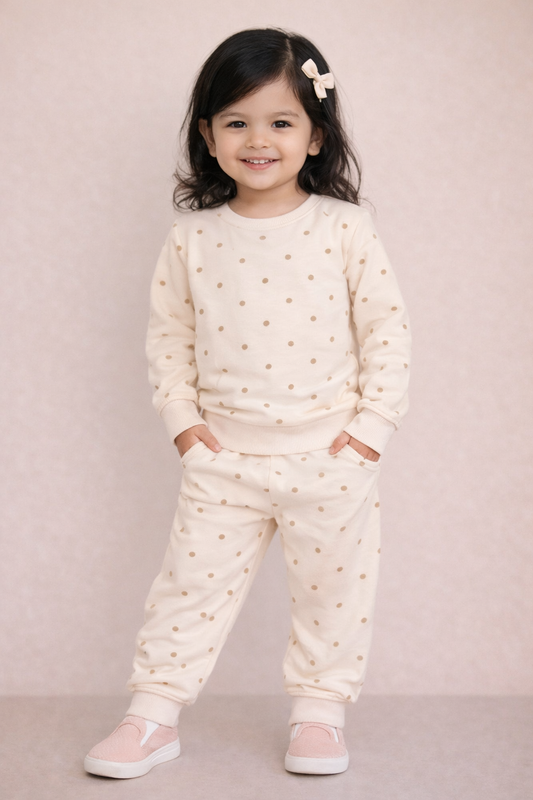 Premium Winter Full sleeves Tshirt with Pant (Golden POLKA)