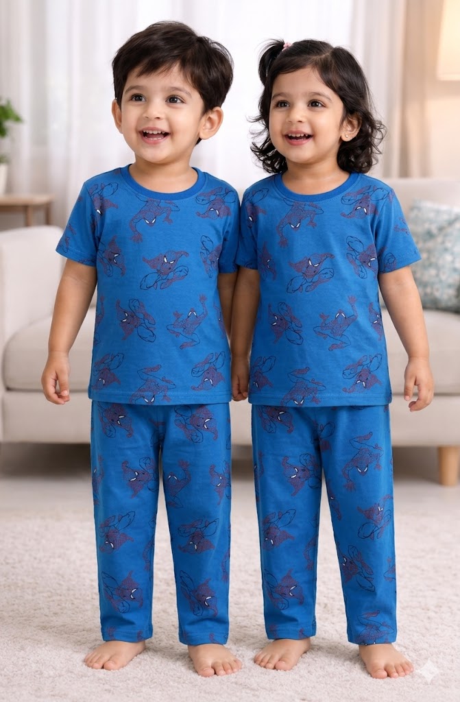 Premium Cotton Half Sleeves Tshirt with pant (Blue spider)(U)