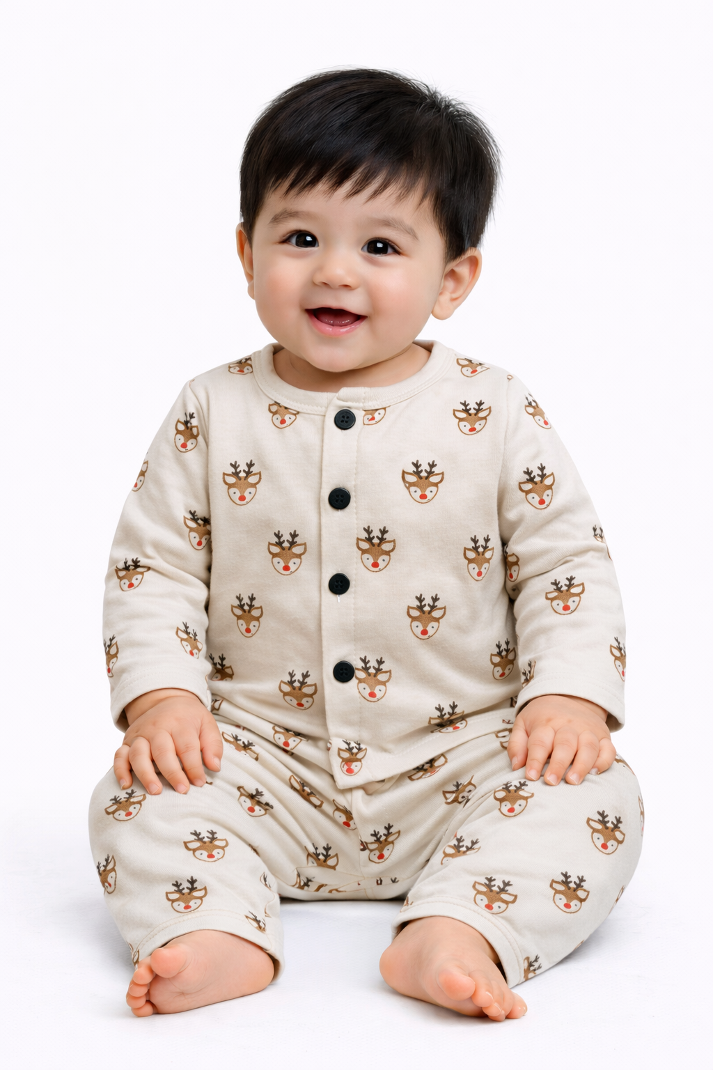 Front Open Full sleeves Cotton Tshirt with Pant ( Rocket Raindeer)