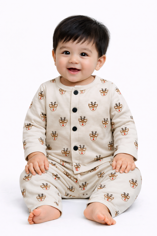 Front Open Full sleeves Cotton Tshirt with Pant ( Rocket Raindeer)