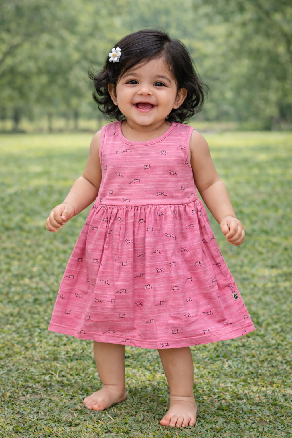Sleeveless Cotton Frocks ( Pink Cat Faces)