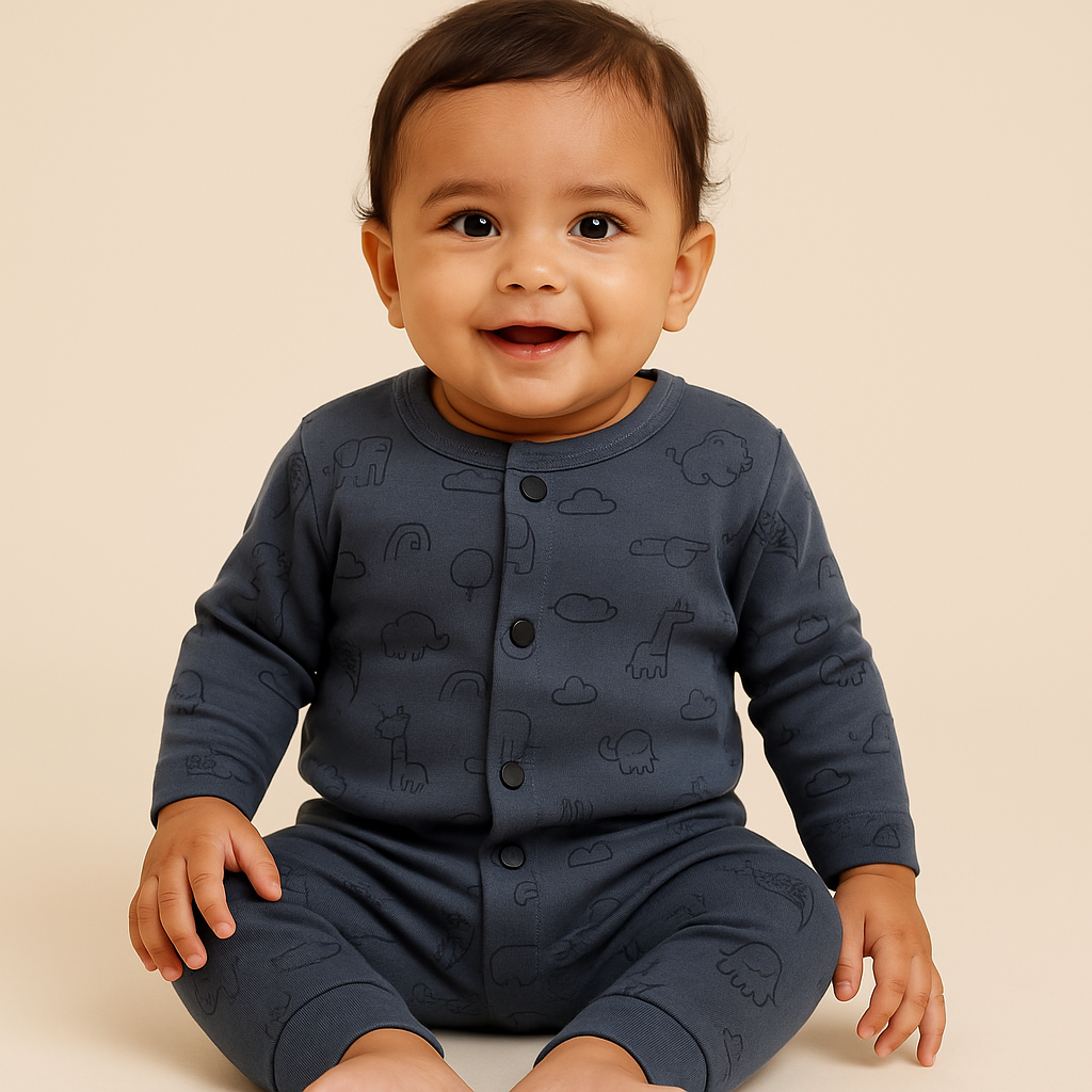 Premium Full sleeves Front Open Tshirt with Pant(Cloud Animals)(0-24 Months)