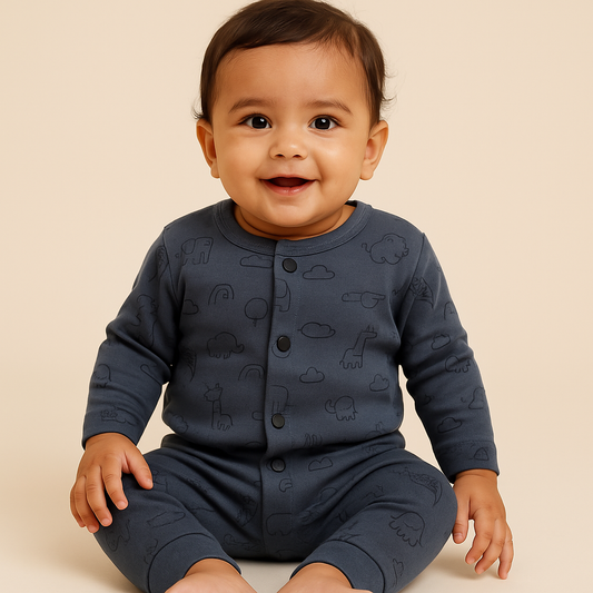 Premium Full sleeves Front Open Tshirt with Pant(Cloud Animals)(0-24 Months)