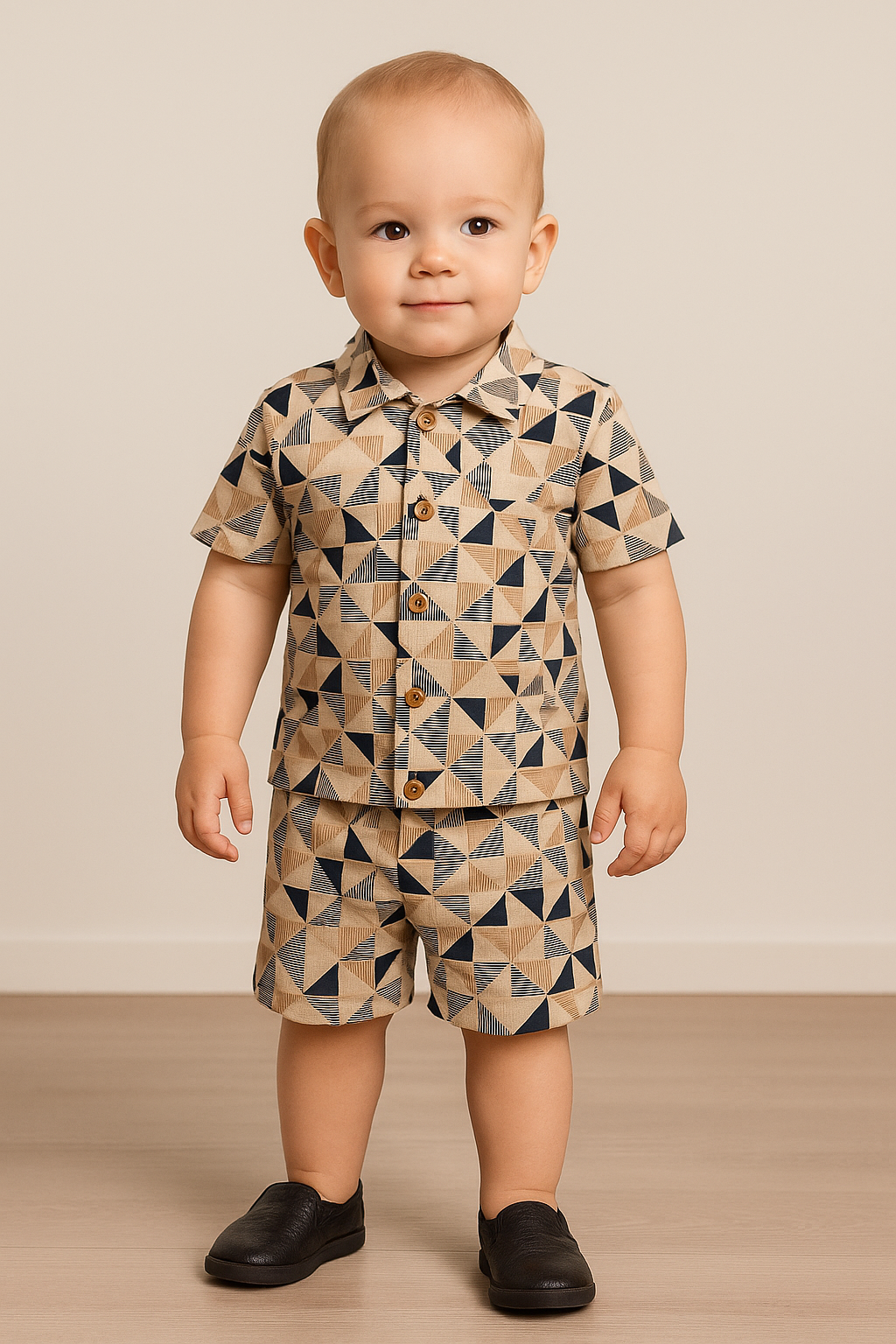 Shorts Sleeves Collared Tshirt with Shorts Sets (Multiple Triangles)