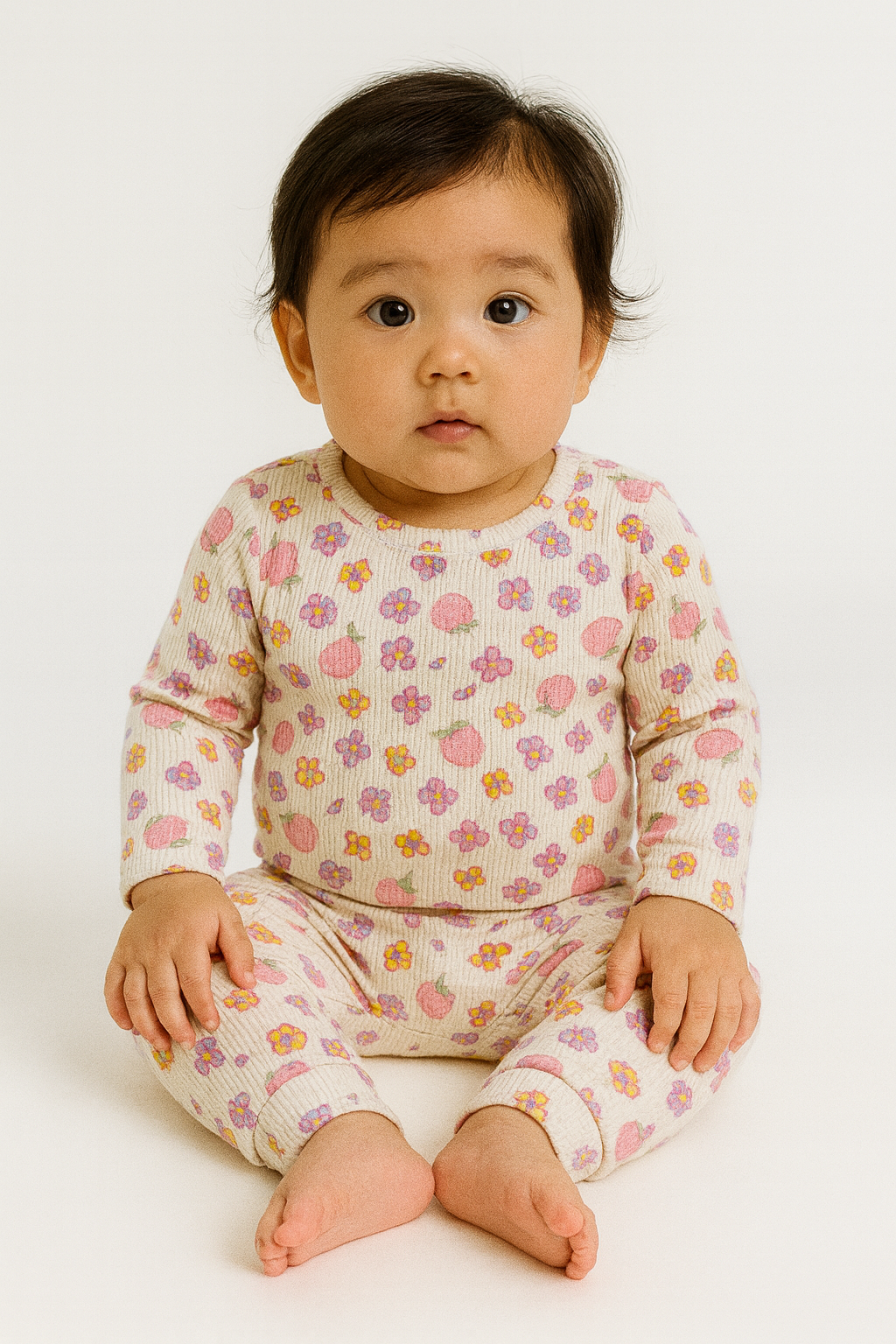 Premium Full sleeves Ribbed Tshirt with Pant (Pretty Strawberry Flowers)