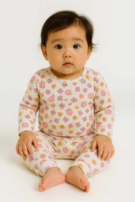 Premium Full sleeves Ribbed Tshirt with Pant (Pretty Strawberry Flowers)