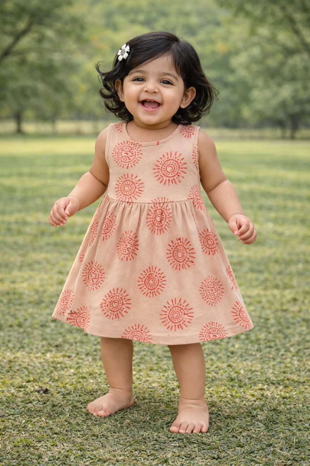 Sleeveless Cotton Frocks ( Peach Design)