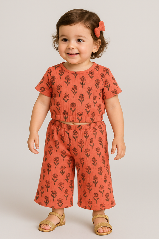 Crop Top & Palazzo Pant set (Brick Color Floral)