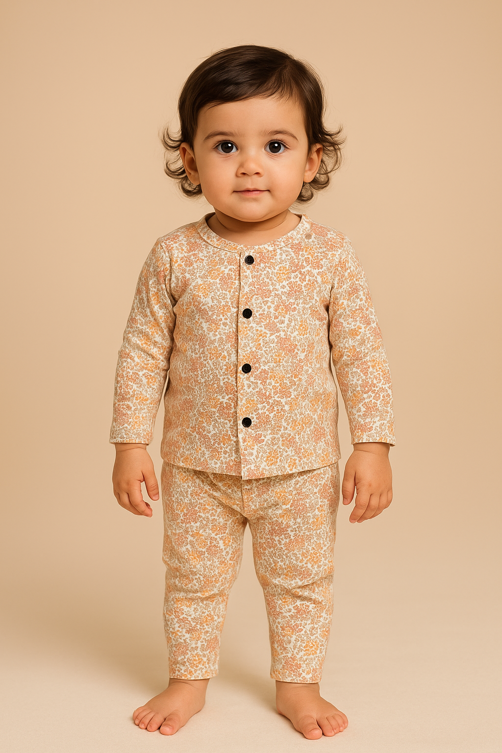Kid's Front Open Lounge Wear Sets (Crushed Flowers)