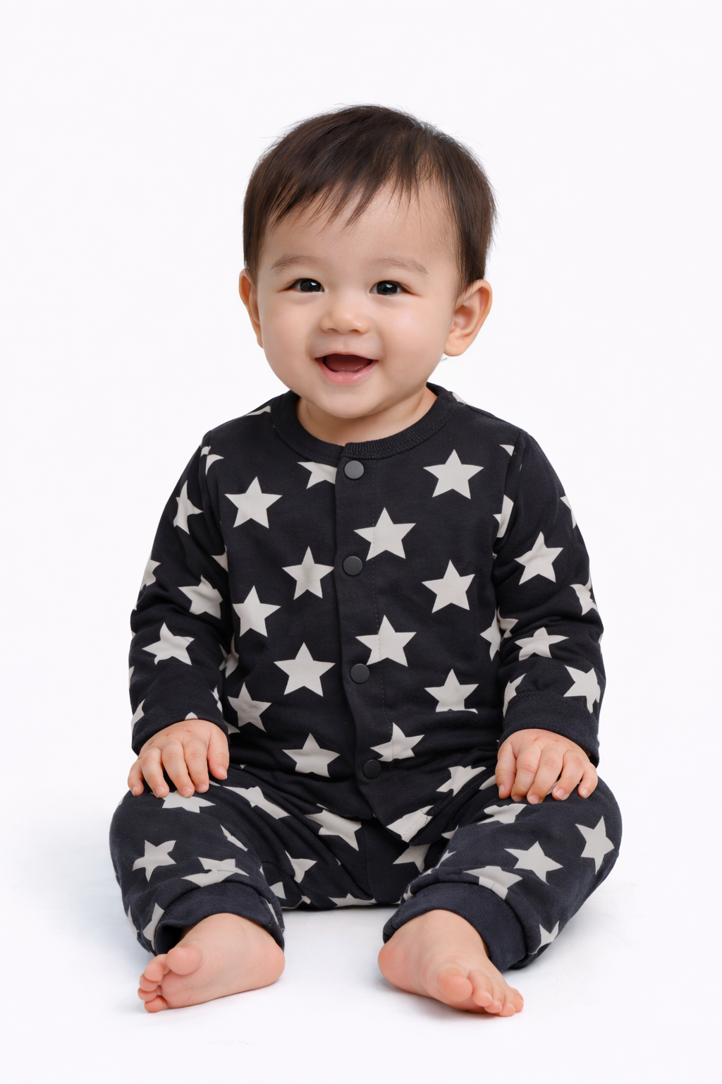 Front Open Full sleeves Cotton Tshirt with Pant (Black Star⭐)