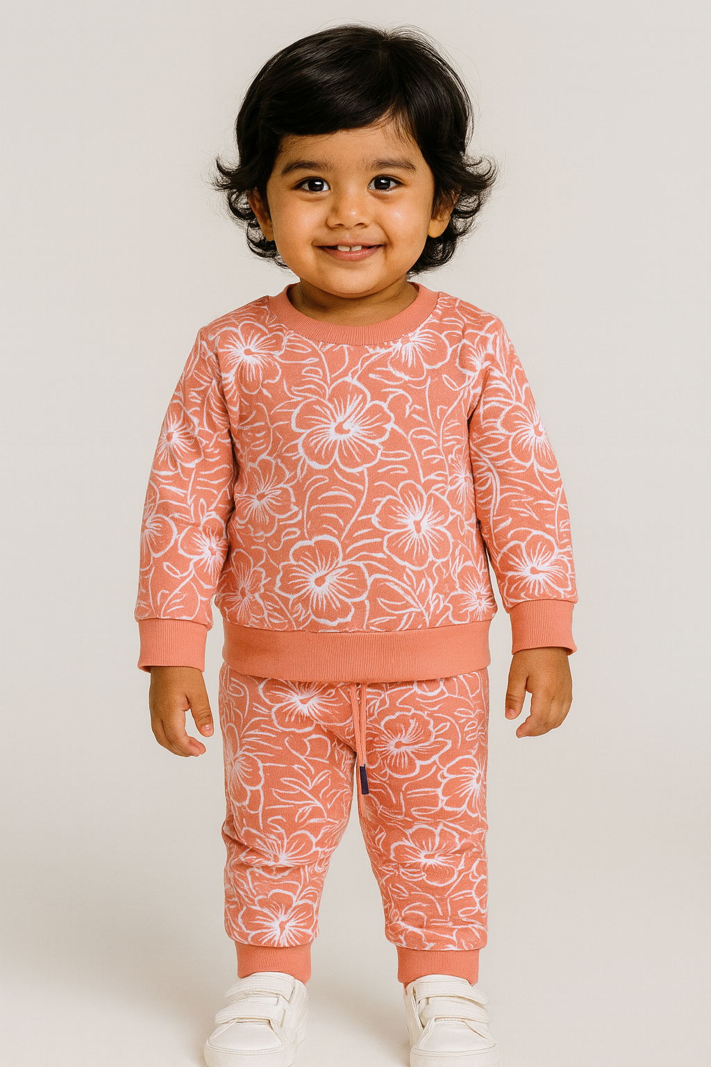 Premium Winter Full sleeves Tshirt with Pant (Orange Flowers)