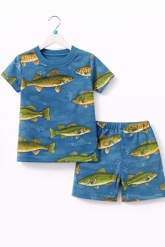Shorts Sleeves Tshirt with Shorts Sets (Blue Big Fish)