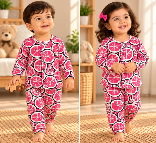 Kid's Front Open Lounge Wear Sets (Red Black Flower)