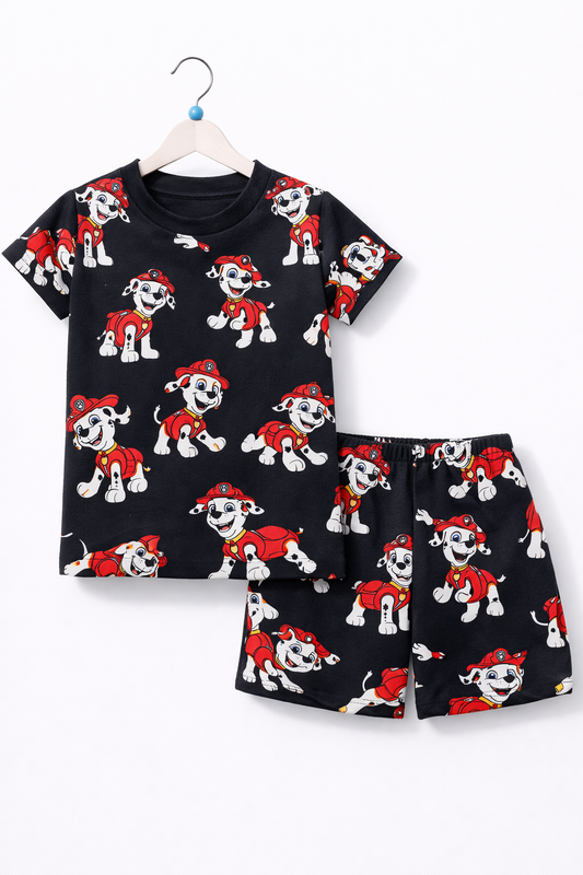 Shorts Sleeves Tshirt with Shorts Sets (Black Patrol Paw)