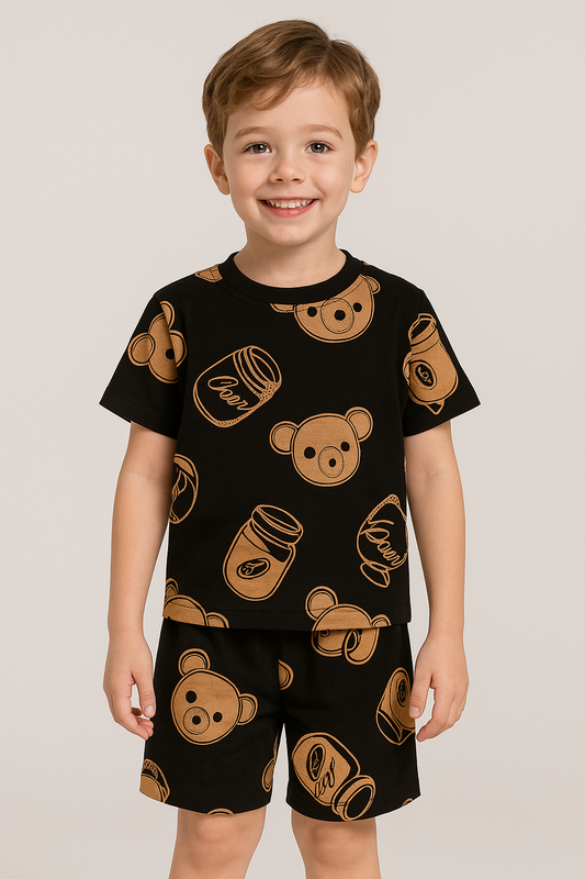 Drop-Sholder Shorts sets (Black Bear)