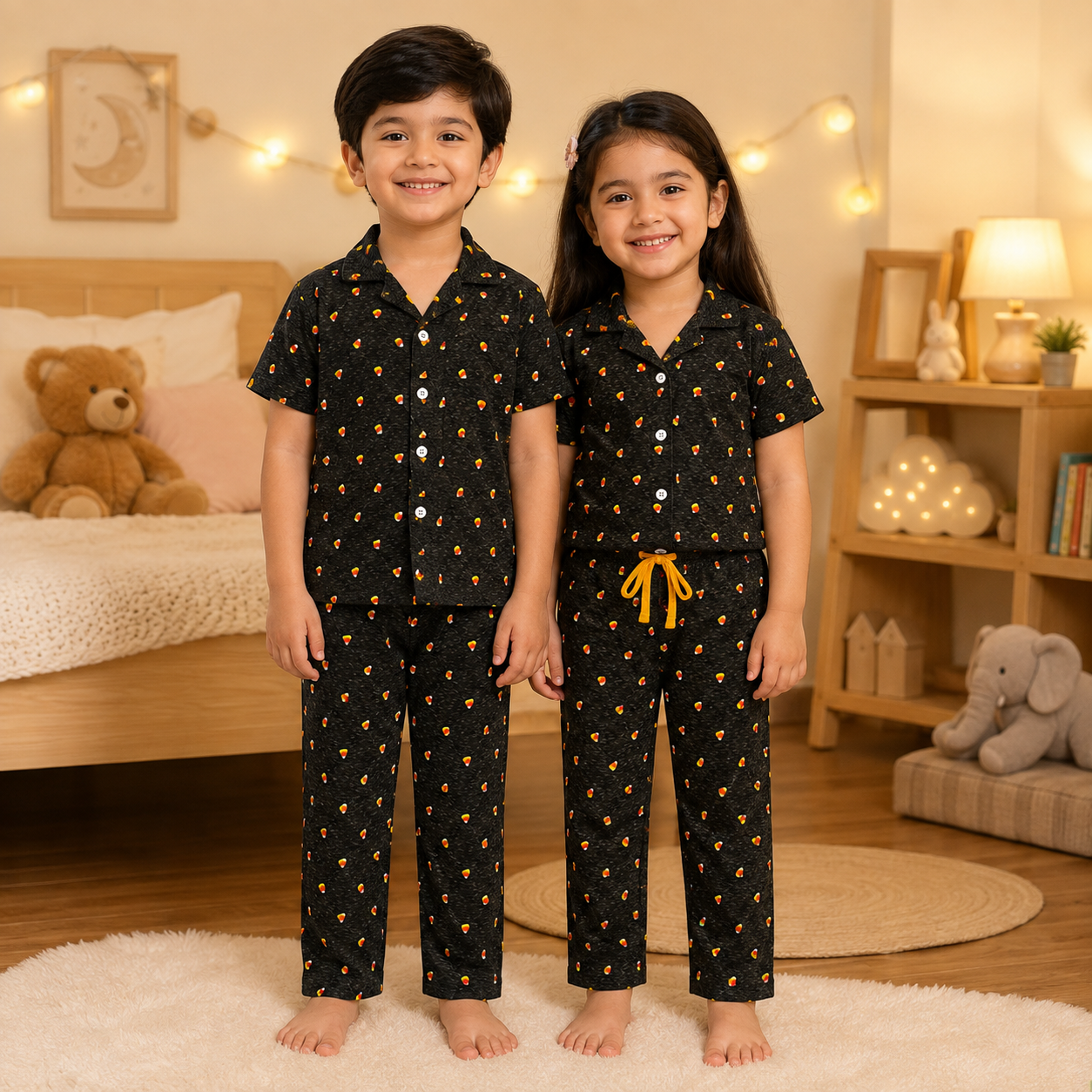 Premium Cotton Collar Sets (Black Small Flower)(U)