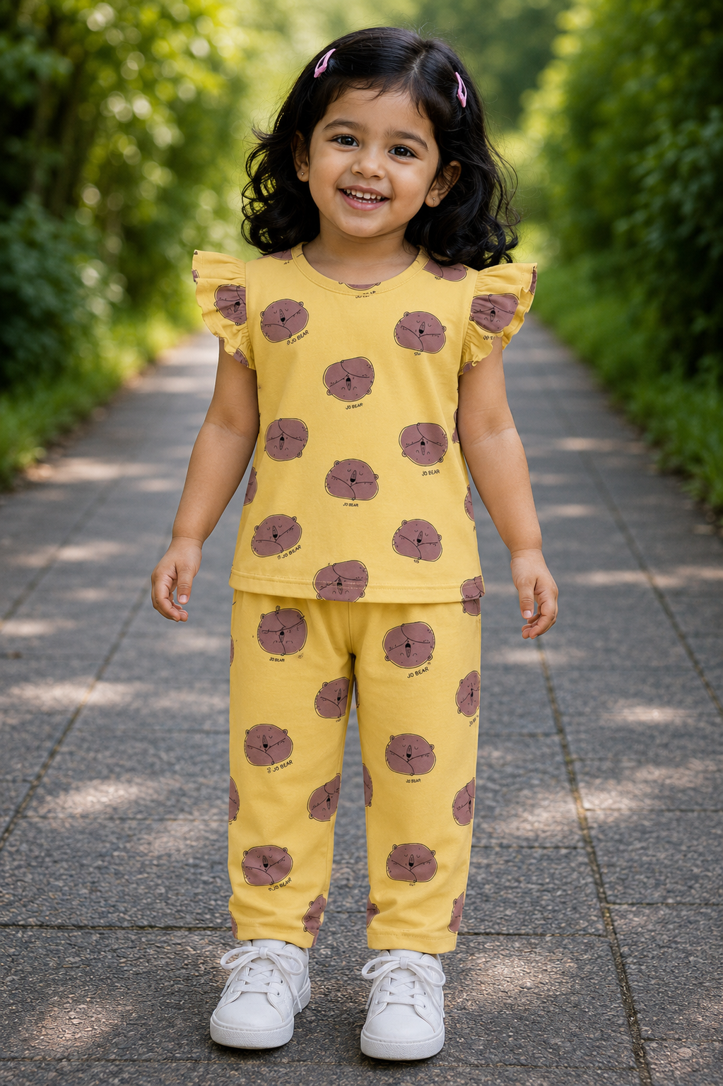 Girls Frill Top & Pant set (Mustard bear)