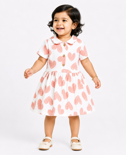 Peter Pan Collar Frocks (Orange Big Hearts)