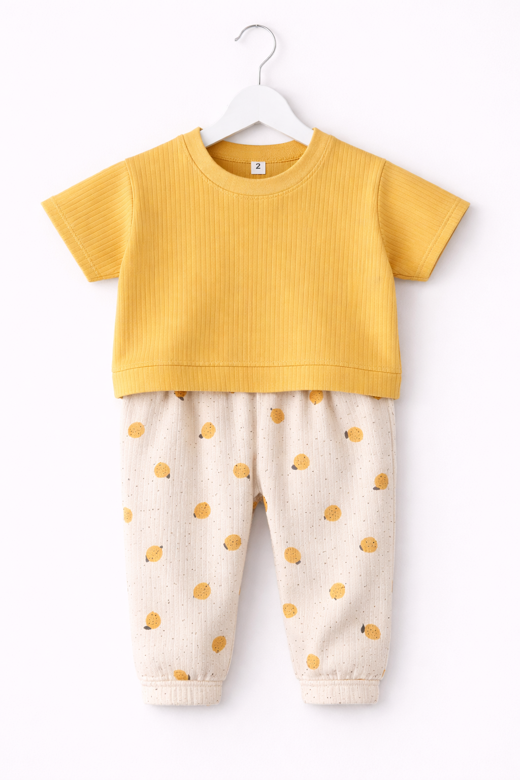 Premium Ribbed Half sleeves Tshirt with Contrast Pant( Mustard Lemon)