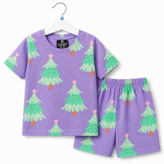 Shorts Sleeves Tshirt with Shorts Sets (Lavender Trees)
