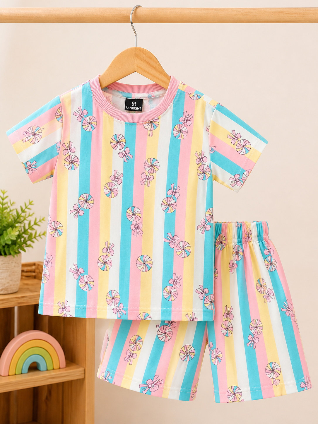 (DS010) - Drop-Shoulder Tshirt & Shorts sets (Multicolour Flowers)