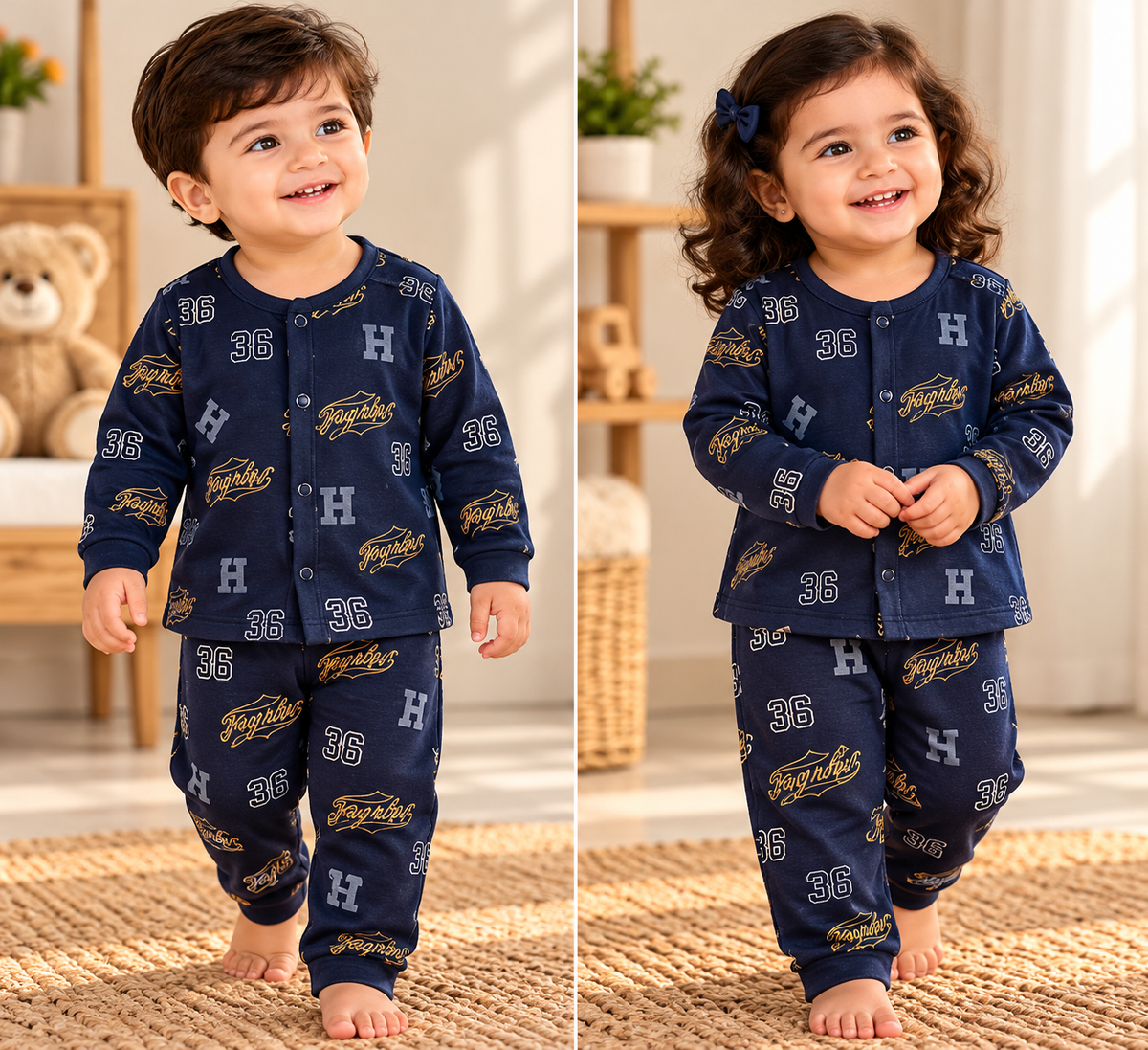 Kid's Front Open Lounge Wear Sets (Navy Fighter)