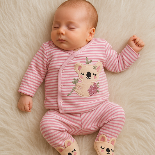Infant Side Open Full sleeves Cotton Tshirt with Pant (Koala Brand) (Floral Koala)