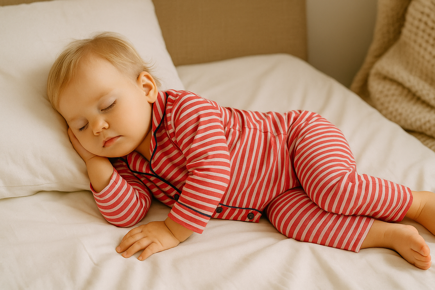 Kids’ Loungewear Collared sets (Red Peach Stripes)  (1-4 Yrs)