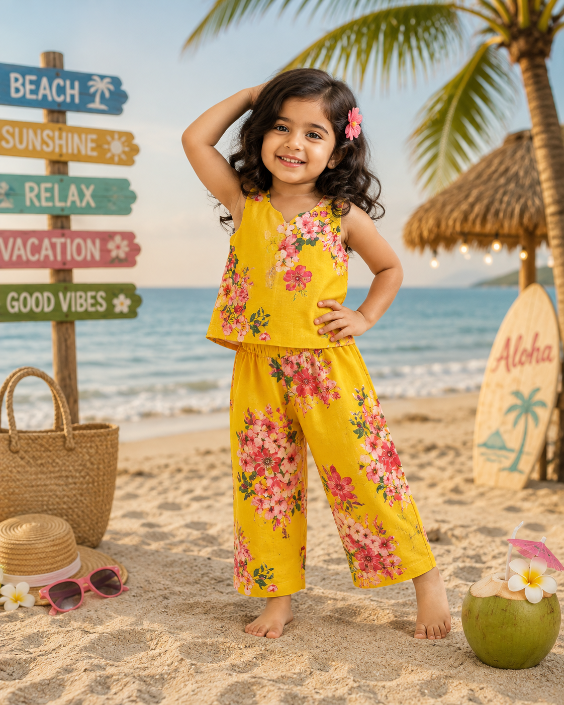 Girls Casual Cotton Printed Top & Pant Co-ord Set (0-11 Yrs) (C010) - Airport Sets