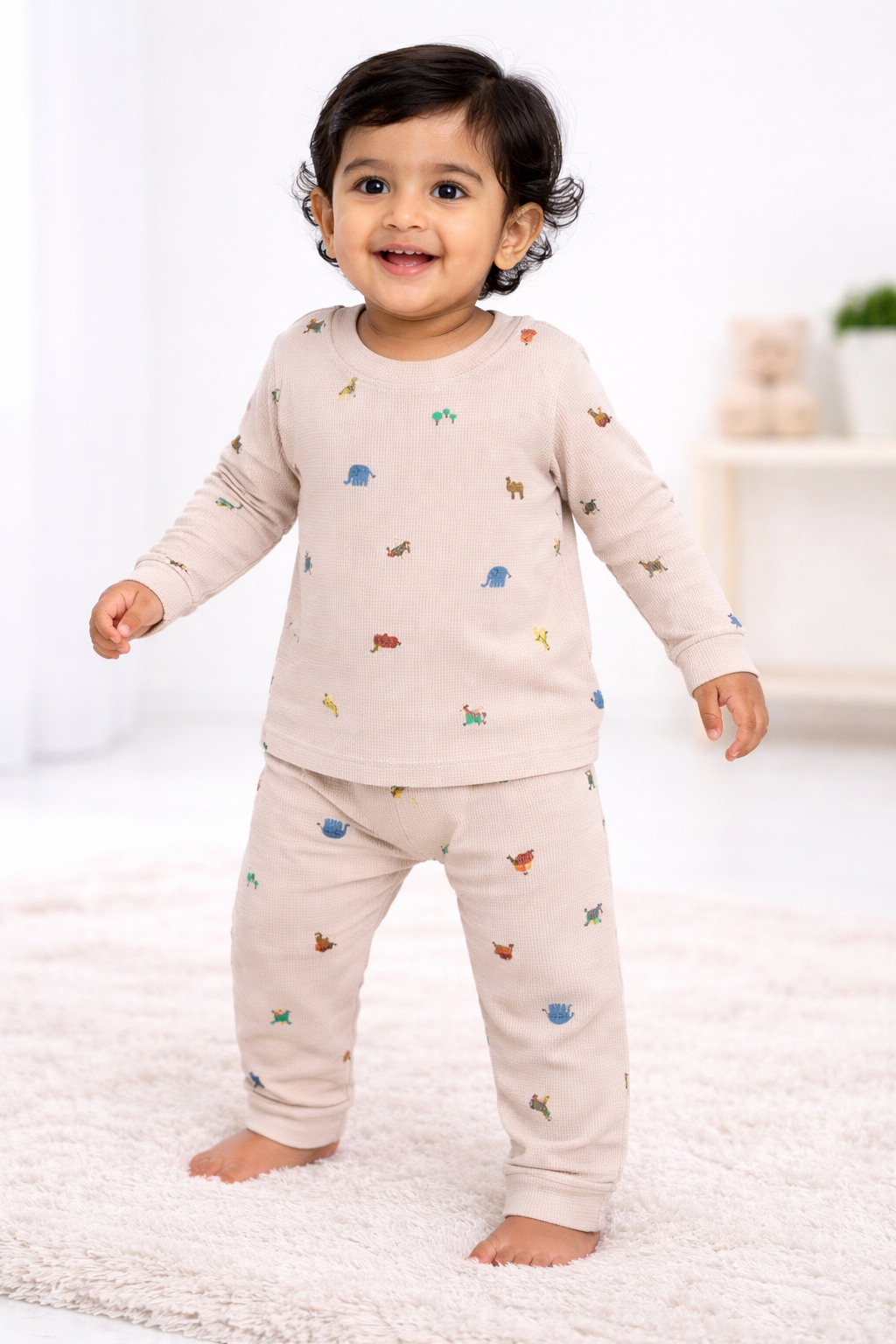 Premium Full sleeves Ribbed Tshirt with Pant (Colorful Small Animals)