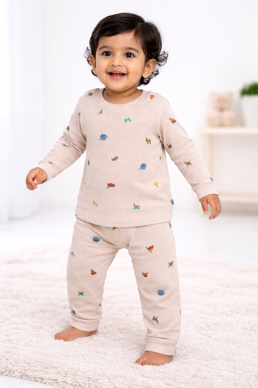 Premium Full sleeves Ribbed Tshirt with Pant (Colorful Small Animals)