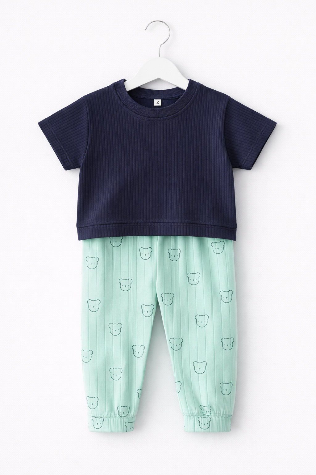 Premium Ribbed Half sleeves Tshirt with Contrast Pant( Navy Blue Faces)