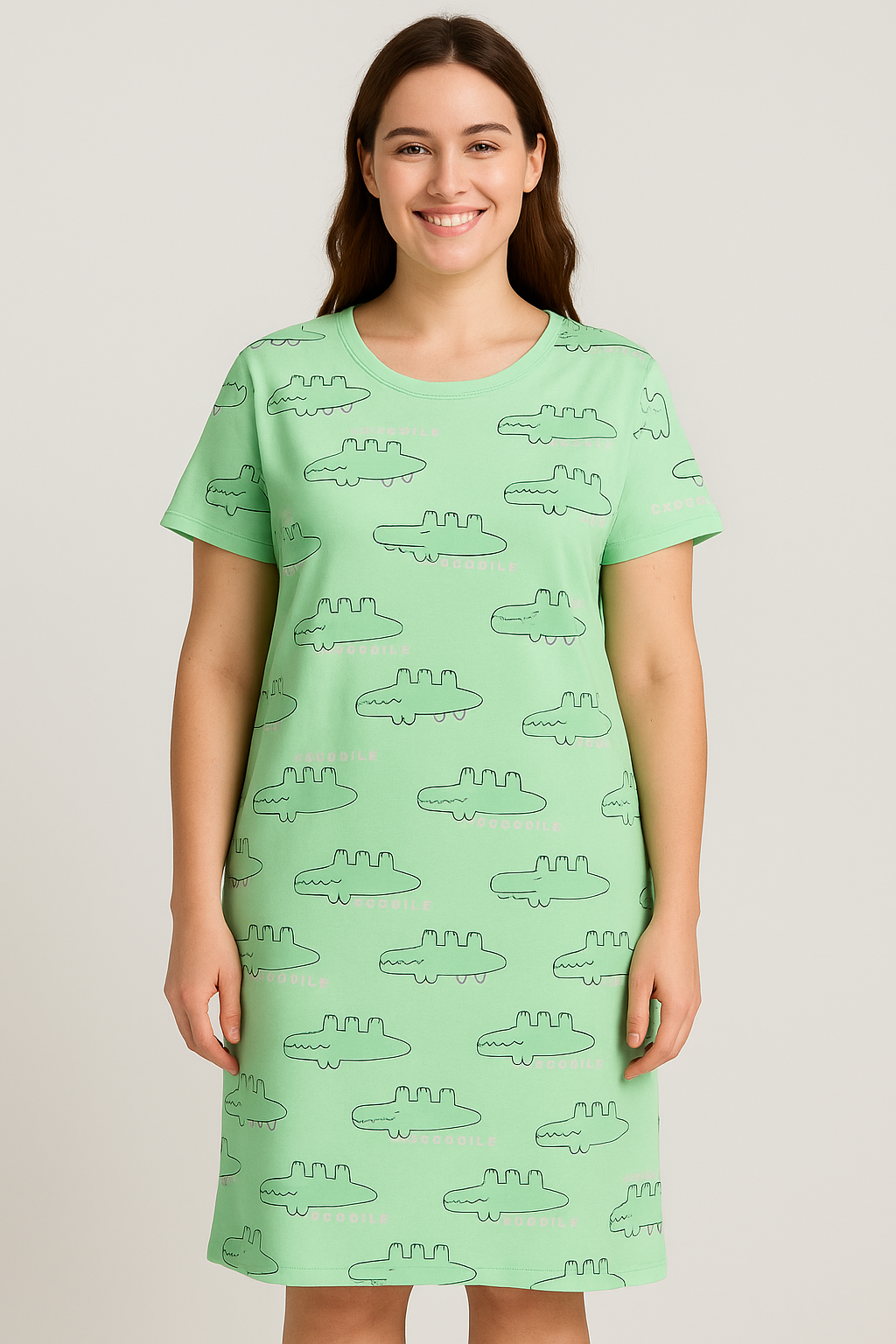 Women's Long POLO A-Line Top (Green Crocodile)