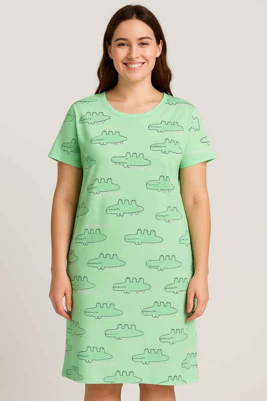 Women's Long POLO A-Line Top (Green Crocodile)