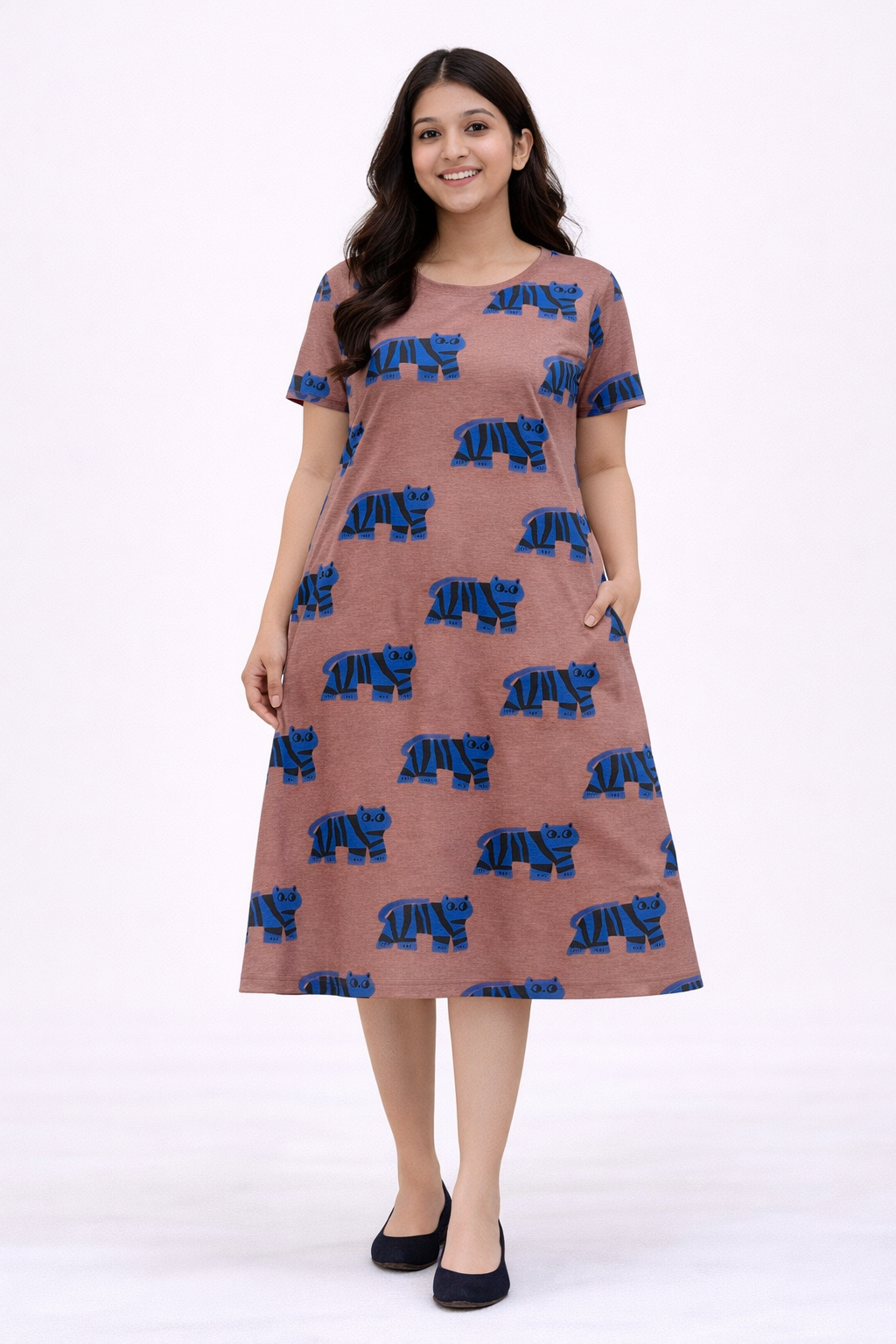Women's Long  A-Line Top (Tiger)