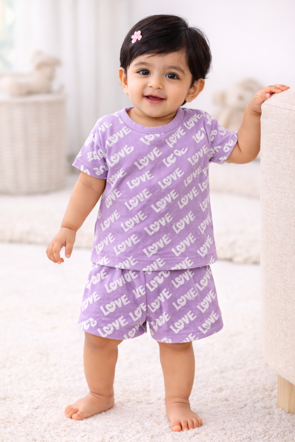 Cotton Shorts Sleeves Tshirt with Shorts Sets (Lavender & Lilac)