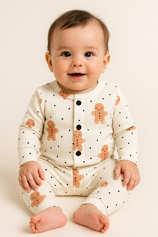 Front Open Full sleeves Ribbed Tshirt with Pant (GingerBread)