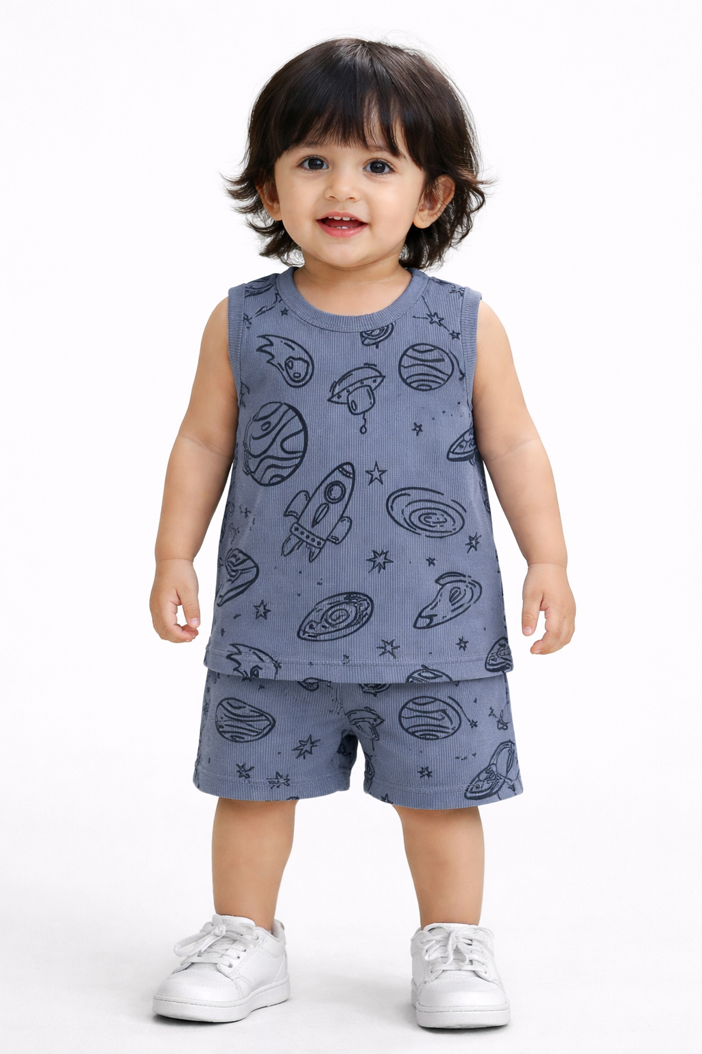 Ribbed  Sleeveless Shorts Sets (Dark Grey Black Ball)