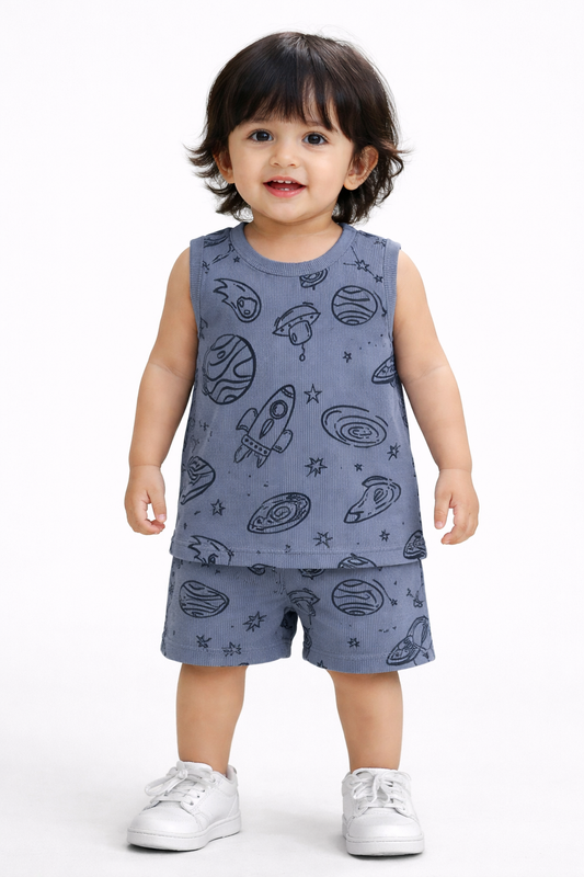 Ribbed  Sleeveless Shorts Sets (Dark Grey Black Ball)