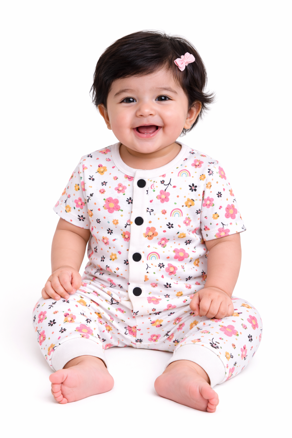 Front Open Half sleeves Cotton Tshirt with Pant (Floral Rainbow 🌈)