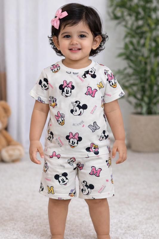 Cotton Shorts Sleeves Tshirt with Shorts Sets (Glittering Minnie)