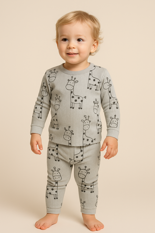 Kids’ Loungewear Ribbed sets (Giggling Giraffes)  (2-5 Yrs)