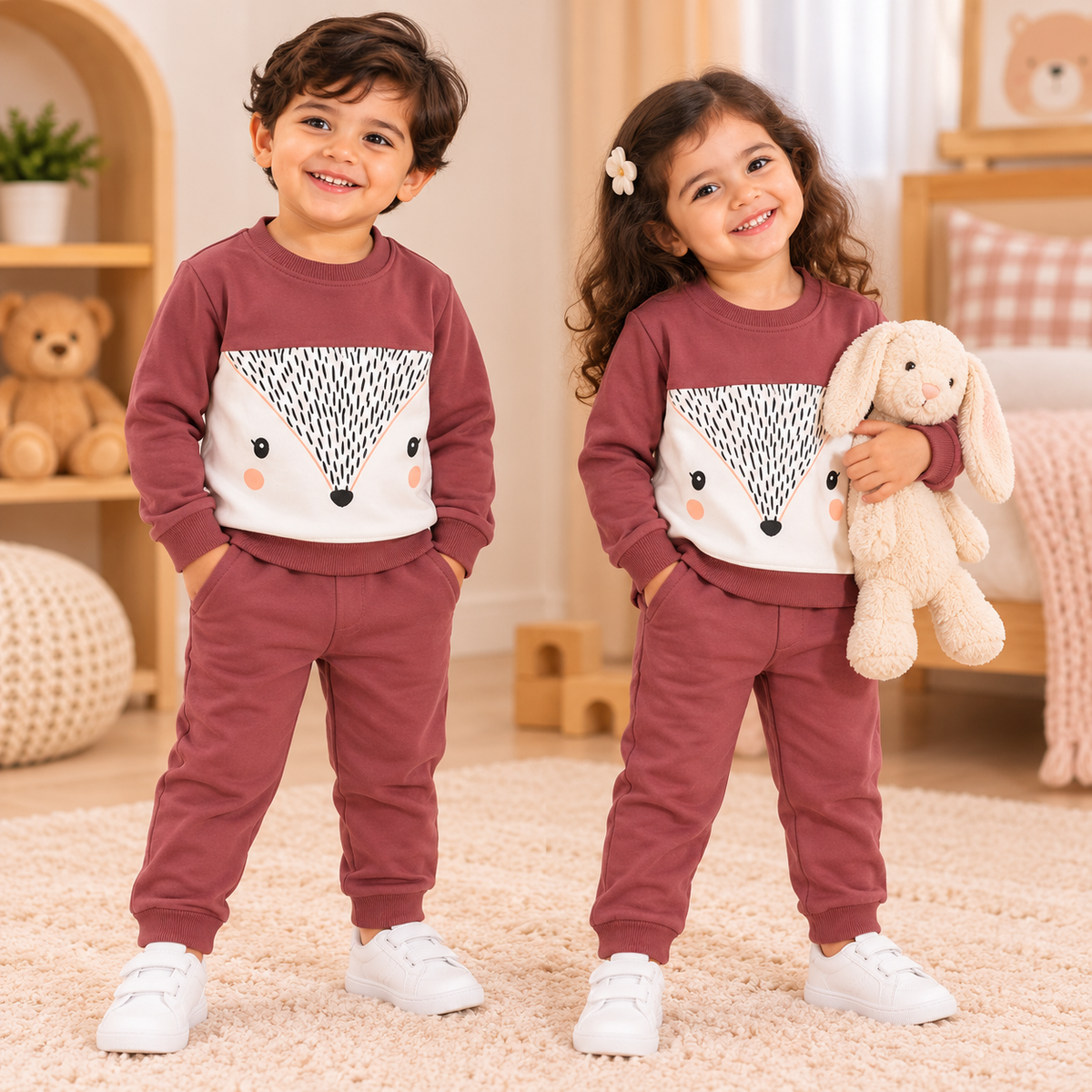 Korean Winter Set for Toddlers & Kids -  Bark & White Teddy (KW007)