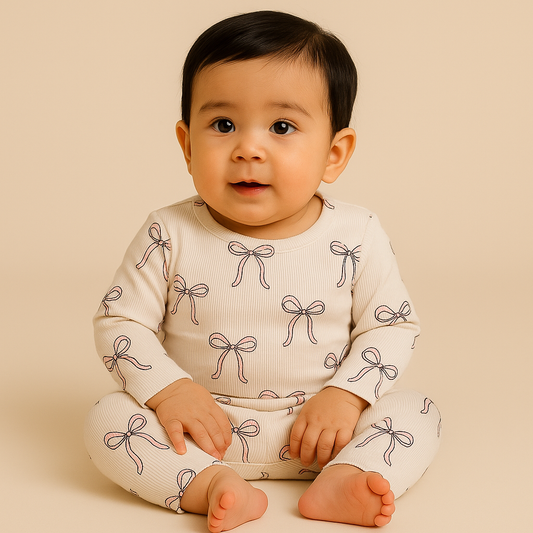 Premium Full sleeves Ribbed Tshirt with Pant (Cute Bow)