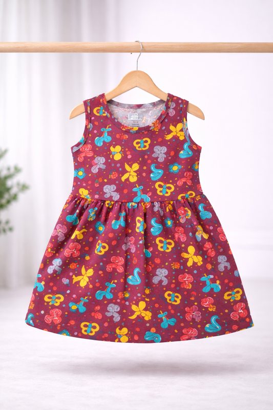 Sleeveless Cotton Frocks (Pink Butterfly)