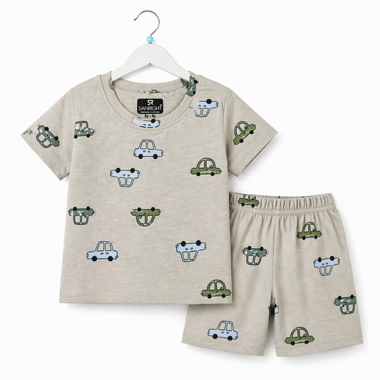 Shorts Sleeves Tshirt with Shorts Sets (Ash Cars)