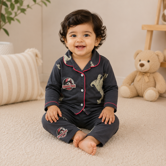 Kids’ Loungewear Collared sets (Black Big Dino )  (1-4 Yrs)