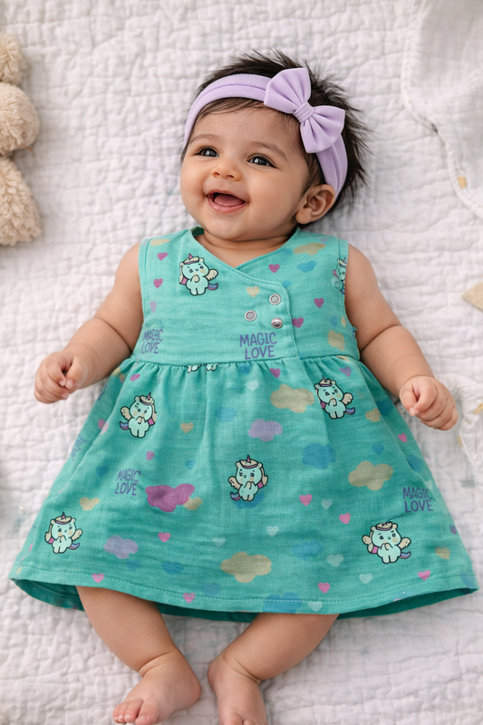 Infant Muslin Frocks (Green "Magic Love")