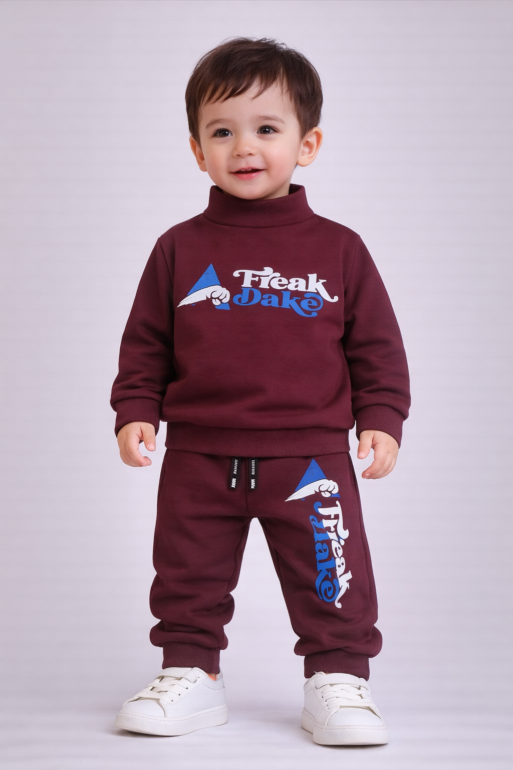 Premium Winter High Neck Pant Set For Kids( Maroon -Freak Dake)