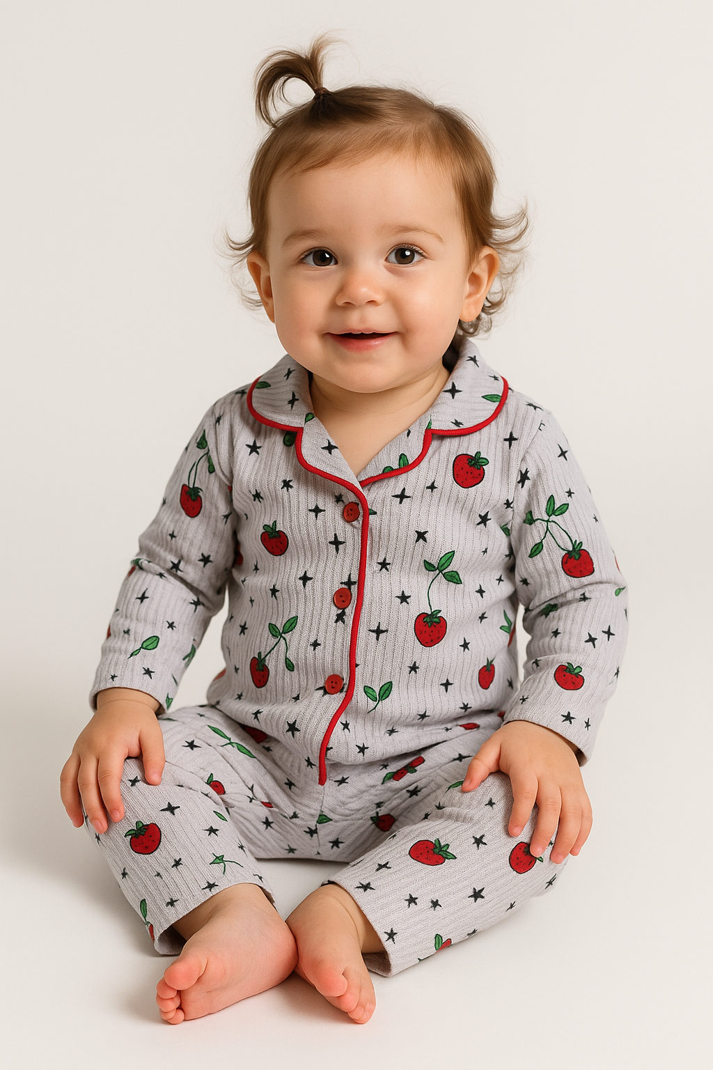 Kids’ Loungewear Collared sets (Purple based Rose)  (1-4 Yrs)